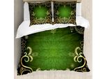 Abakuhaus Copripiumino Mandala, Cornice Lotus, Antiacaro, Adatto A Chi Soffre Di Allergie, Con Federe, 155 Cm X 220 Cm - 80 X 80 Cm, Verde Nero Giallo Chiaro