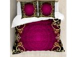 Abakuhaus Copripiumino Mandala, Cornice Viola Riccioli, Antiacaro, Adatto A Chi Soffre Di Allergie, Con Federe, 155 Cm X 220 Cm - 80 X 80 Cm, Giallo Pallido Fucsia