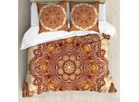 Abakuhaus Copripiumino Etnico, Mehndi Paisley Floral, Antiacaro, Adatto A Chi Soffre Di Allergie, Con Federe, 200 Cm X 200 Cm - 80 X 80 Cm, Marrone Scuro Marrone Chiaro