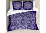 Abakuhaus Copripiumino Etnico, Motivo Floreale Rotondo Retrò, Antiacaro E Anallergico, Con Federe, 155 Cm X 220 Cm - 80 X 80 Cm, Blu Lavanda Indaco