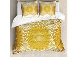 Abakuhaus Copripiumino Mandala, Bordo Con Fiori Primaverili, Antiacaro, Adatto A Chi Soffre Di Allergie, Con Federe, 200 Cm X 200 Cm - 80 X 80 Cm, Giallo Guscio D'uovo Terra
