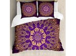 Abakuhaus Copripiumino Mandala, Motivo Folcloristico Rotondo, Antiacaro, Adatto A Chi Soffre Di Allergie, Con Federe, 155 Cm X 220 Cm - 80 X 80 Cm, Viola E Giallo