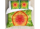 Abakuhaus Copripiumino Etnico, Stile Hippie Con Mandala In Pizzo, Antiacaro E Anallergico, Con Federe, 200 Cm X 200 Cm - 80 X 80 Cm, Giallo Verde Blu
