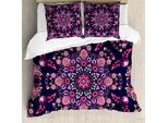 Abakuhaus Copripiumino Etnico, Fiori Primaverili, Antiacaro, Adatto A Chi Soffre Di Allergie, Con Federe, 155 Cm X 220 Cm - 80 X 80 Cm, Indaco Rosa Rosa Pallido