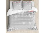 Abakuhaus Set Copripiumino Astratto Per Letti Matrimoniali, Triangoli Geometrici, Antiacaro, Adatto A Chi Soffre Di Allergie, Con Federe, Rosa Chiaro, Rosso Corallo, Grigio