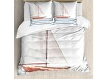 Abakuhaus Copripiumino Nautico, Tema Barca A Vela E Onde, Antiacaro, Adatto A Chi Soffre Di Allergie, Con Federe, 155 Cm X 220 Cm - 80 X 80 Cm, Cannella E Azzurro Pallido