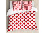 Abakuhaus Copripiumino Geometrico, Pop Art Retro Dots, Antiacaro, Adatto A Chi Soffre Di Allergie, Con Federe, 155 Cm X 220 Cm - 80 X 80 Cm, Scarlet Bianco