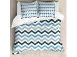 Abakuhaus Copripiumino Blu, Linea Ocean Zig Zag Chevron, Antiacaro E Anallergico, Con Federe, 155 Cm X 220 Cm - 80 X 80 Cm, Azzurro Blu Scuro