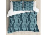 Abakuhaus Copripiumino Verde, Modern Square Triangles, Antiacaro E Anallergico, Con Federe, 200 Cm X 200 Cm - 80 X 80 Cm, Blu Petrolio Blu Scuro