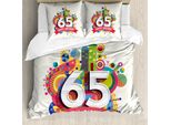 Abakuhaus 65° Compleanno Copripiumino, Festa, Antiacaro, Adatto A Chi Soffre Di Allergie, Con Federe, 155 Cm X 220 Cm - 80 X 80 Cm, Multicolore