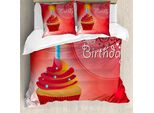 Abakuhaus 65° Compleanno Copripiumino, Torta Di Compleanno, Antiacaro, Adatto A Chi Soffre Di Allergie, Con Federe, 200 Cm X 200 Cm - 80 X 80 Cm, Rosso Arancione Blu