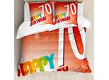 Abakuhaus 70° Compleanno Copripiumino, Slogan "Buon Compleanno"", Antiacaro, Adatto A Chi Soffre Di Allergie, Con Federe, 200 Cm X 200 Cm - 80 X 80 Cm, Rosso E Arancione"