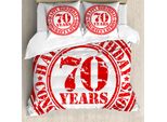 Abakuhaus 70° Compleanno Copripiumino, 70 Anni Congrats, Antiacaro, Adatto A Chi Soffre Di Allergie, Con Federe, 200 Cm X 200 Cm - 80 X 80 Cm, Rosso E Bianco