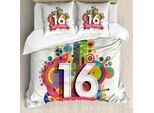 Abakuhaus 16° Compleanno Copripiumino, Celebration Funky, Antiacaro, Adatto A Chi Soffre Di Allergie, Con Federe, 155 Cm X 220 Cm - 80 X 80 Cm, Multicolore