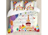 Abakuhaus Copripiumino Per Compleanno, Cuori Cupcake Divertenti, Antiacaro Adatto A Chi Soffre Di Allergie Con Federe, 200 Cm X 200 Cm - 80 X 80 Cm, Multicolore
