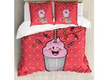 Set Copripiumino Abakuhaus Kids Per Letti Matrimoniali, Rosa Cupcake Confetti Arco, Antiacaro, Adatto A Chi Soffre Di Allergie, Con Federe, Multicolore