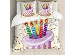Abakuhaus Copripiumino Per Compleanno, Torta Candeline Pois Stelle, Antiacaro, Adatto A Chi Soffre Di Allergie, Con Federe, 200 Cm X 200 Cm - 80 X 80 Cm, Multicolore