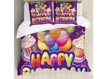 Abakuhaus Copripiumino Per Compleanno, Torta, Cuori, Palloncini, Antiacaro, Adatto A Chi Soffre Di Allergie, Con Federe, 200 Cm X 200 Cm - 80 X 80 Cm, Multicolore