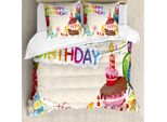 Abakuhaus Copripiumino Birthday, Elementi Colorati Da Festa, Antiacaro, Adatto A Chi Soffre Di Allergie, Con Federe, 200 Cm X 200 Cm - 80 X 80 Cm, Multicolore