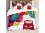 Abakuhaus Copripiumino Compleanno, Festa Con Torta Di Compleanno, Antiacaro, Adatto A Chi Soffre Di Allergie, Con Federe, 200 Cm X 200 Cm - 80 X 80 Cm, Multicolore