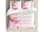 Abakuhaus Copripiumino Per Compleanno, Palloncini Con Torta Alle Fragole, Antiacaro, Adatto A Chi Soffre Di Allergie, Con Federe, 155 Cm X 220 Cm - 80 X 80 Cm, Rosa Tan-Crema