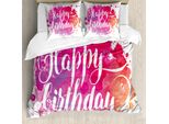 Abakuhaus Copripiumino Compleanno, Testo Acquerellato "Compleanno"", Antiacaro, Adatto A Chi Soffre Di Allergie, Con Federe, 200 Cm X 200 Cm - 80 X 80 Cm, Rosa Rosso Arancione"