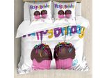Abakuhaus Copripiumino Per Compleanno, Cupcake Al Cioccolato, Antiacaro, Adatto A Chi Soffre Di Allergie, Con Federe, 200 Cm X 200 Cm - 80 X 80 Cm, Multicolore