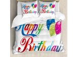 Abakuhaus Copripiumino Per Compleanno, Modern Writing Balloon, Antiacaro E Anallergico Con Federe, 155 Cm X 220 Cm - 80 X 80 Cm, Multicolore