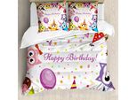 Abakuhaus Copripiumino Per Festa Di Compleanno, Gufi Per Festa Di Compleanno, Antiacaro, Adatto A Chi Soffre Di Allergie, Con Federe, 155 Cm X 220 Cm - 80 X 80 Cm, Multicolore