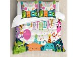 Abakuhaus Copripiumino Per Festa Di Compleanno, Monster Birthday, Antiacaro, Adatto A Chi Soffre Di Allergie, Con Federe, 200 Cm X 200 Cm - 80 X 80 Cm, Multicolore