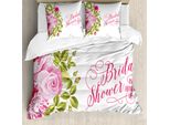 Abakuhaus Set Copripiumino Rosa Per Letti Matrimoniali, Fiori Shabby Chic, Antiacaro, Adatto A Chi Soffre Di Allergie, Con Federe, Rosa Chiaro, Rosa Shocking E Verde