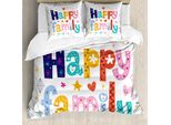 Abakuhaus Set Copripiumino Colorato Per Letti Matrimoniali, Famiglia Felice Con Fiori, Antiacaro, Adatto A Chi Soffre Di Allergie, Con Federe, Multicolore