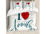 Abakuhaus Copripiumino Famiglia, Amore E Famiglia Cuore, Antiacaro, Adatto A Chi Soffre Di Allergie, Con Federe, 155 Cm X 220 Cm - 80 X 80 Cm, Blu Ardesia, Rosso, Bianco