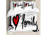 Abakuhaus Copripiumino Famiglia, Pittogramma I Heart Famiglia, Antiacaro, Adatto A Chi Soffre Di Allergie, Con Federe, 200 Cm X 200 Cm - 80 X 80 Cm, Nero, Rosso, Bianco