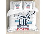 Abakuhaus Copripiumino Famiglia, Parole Famiglia Amore Typo, Antiacaro, Adatto A Chi Soffre Di Allergie, Con Federe, 155 Cm X 220 Cm - 80 X 80 Cm, Nero, Azzurro, Rosso