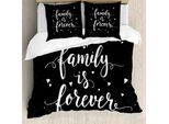 Abakuhaus Copripiumino Famiglia, Famiglia Per Sempre, Antiacaro Adatto A Chi Soffre Di Allergie Con Federe, 200 Cm X 200 Cm - 80 X 80 Cm, Bianco E Nero
