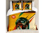 Abakuhaus Set Copripiumino Vintage Per Letti Matrimoniali, Jukebox Retrò Con Musica D'epoca, Antiacaro E Anallergico, Con Federe, Marrone, Giallo, Verde Oliva, Blu