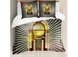 Abakuhaus Set Copripiumino Vintage Per Letti Matrimoniali, Radio Antica Con Carillon, Antiacaro E Anallergico Con Federe, Beige, Marrone E Verde