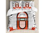 Abakuhaus Copripiumino Music Box, Retro Red Music Box, Antiacaro, Adatto A Chi Soffre Di Allergie, Con Federe, 155 Cm X 220 Cm - 80 X 80 Cm, Arancione, Grigio Chiaro, Nero
