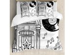 Abakuhaus Copripiumino Music Box, Music Box Note Monete, Antiacaro Adatto A Chi Soffre Di Allergie Con Federe, 155 Cm X 220 Cm - 80 X 80 Cm, Bianco E Nero