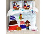 Abakuhaus Ahoi Sein Ein Copripiumino Per Ragazzi, Nave Pirata Oceano, Antiacaro, Adatto A Chi Soffre Di Allergie, Con Federe, 155 Cm X 220 Cm - 80 X 80 Cm, Multicolore
