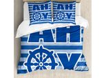 Abakuhaus Ahoi Sein Ein Boy Copripiumino, Nautical Rad, Antiacaro, Adatto A Chi Soffre Di Allergie, Con Federe, 155 Cm X 220 Cm - 80 X 80 Cm, Blu, Azzurro, Bianco