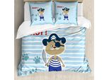 Abakuhaus Ahoi Sein Ein Boy Copripiumino, Gatti Pirati Ahoi, Antiacaro Adatto A Chi Soffre Di Allergie Con Federe, 155 Cm X 220 Cm - 80 X 80 Cm, Viola Blu Turchese