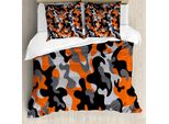 Abakuhaus Copripiumino Camo, Design Moderno, Antiacaro, Adatto A Chi Soffre Di Allergie, Con Federe, 200 Cm X 200 Cm - 80 X 80 Cm, Arancione Grigio Nero