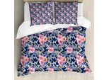 Abakuhaus Copripiumino Camo, Rosa Rosen Retro Camo, Antiacaro, Adatto A Chi Soffre Di Allergie, Con Federe, 200 Cm X 200 Cm - 80 X 80 Cm, Viola Blu Salvia Verde