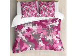 Abakuhaus Copripiumino Camo, Feminine Camo Vibrant, Antiacaro, Adatto A Chi Soffre Di Allergie, Con Federe, 200 Cm X 200 Cm - 80 X 80 Cm, Magenta Rosa Grigio