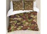 Abakuhaus Copripiumino Camo, Motivo Mosaico Estivo, Antiacaro, Adatto A Chi Soffre Di Allergie, Con Federe, 155 Cm X 220 Cm - 80 X 80 Cm, Verde Marrone Marrone Scuro