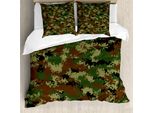 Abakuhaus Copripiumino Camo, Grunge Graphic Camouflage, Antiacaro, Adatto A Chi Soffre Di Allergie, Con Federe, 200 Cm X 200 Cm - 80 X 80 Cm, Verde Chiaro, Marrone