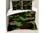 Abakuhaus Copripiumino Camo, Ispirazione Militare, Antiacaro, Adatto A Chi Soffre Di Allergie, Con Federe, 155 Cm X 220 Cm - 80 X 80 Cm, Verde Marrone Verde Bosco