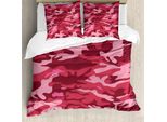 Abakuhaus Copripiumino Camo, Motivo Autunnale Camo Texture, Antiacaro, Adatto A Chi Soffre Di Allergie, Con Federe, 200 Cm X 200 Cm - 80 X 80 Cm, Corallo Scuro Rosa Pallido